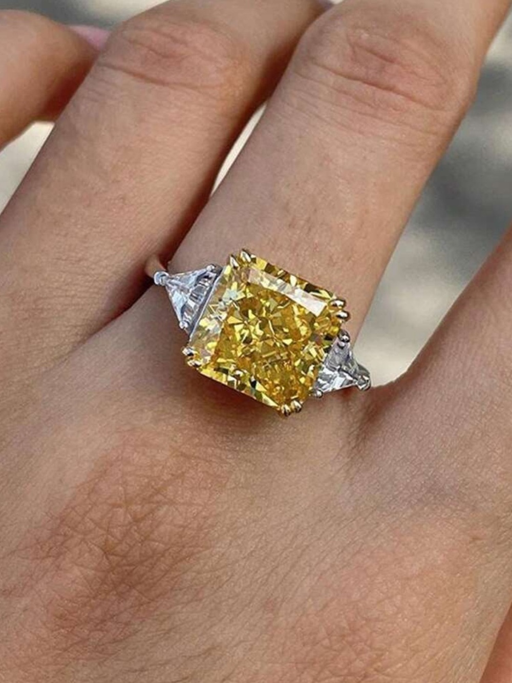 Set Yellow Radiant Cut Three-Stone Ring & earrings